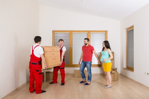 Packed boxes and furniture ready for storage in Harringay