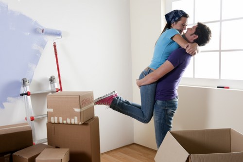 Commercial removal van transporting office equipment in North London