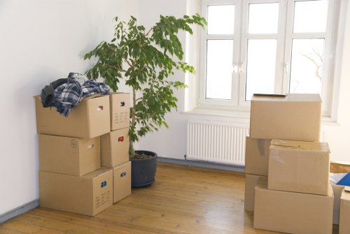 Boxes and furniture being loaded into a removal van for a local move